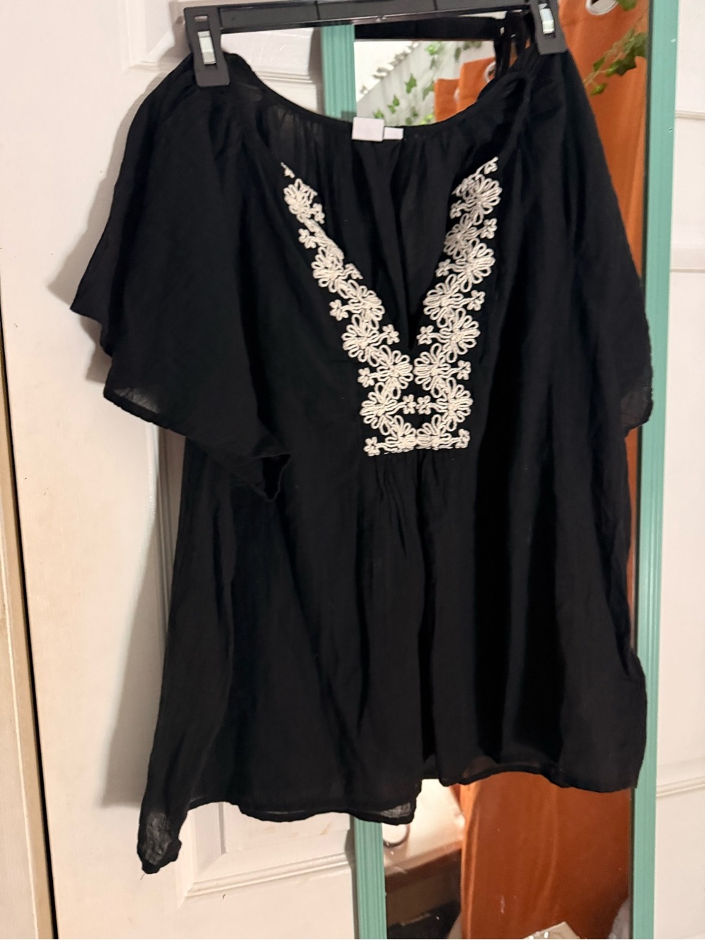 GAP Black Blouse with Cream Floral Embroidery